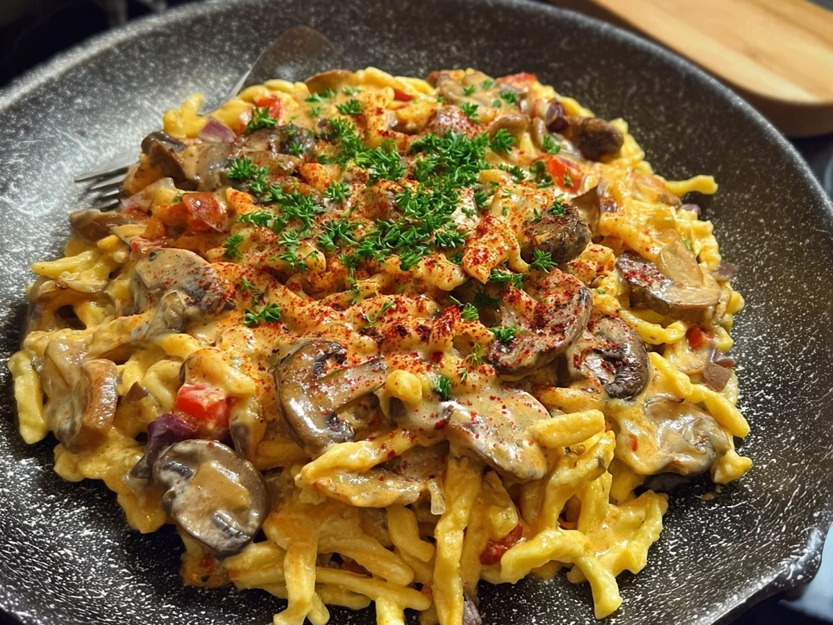 Vegetarische Paprika Spätzle mit Champignons - Bild 2