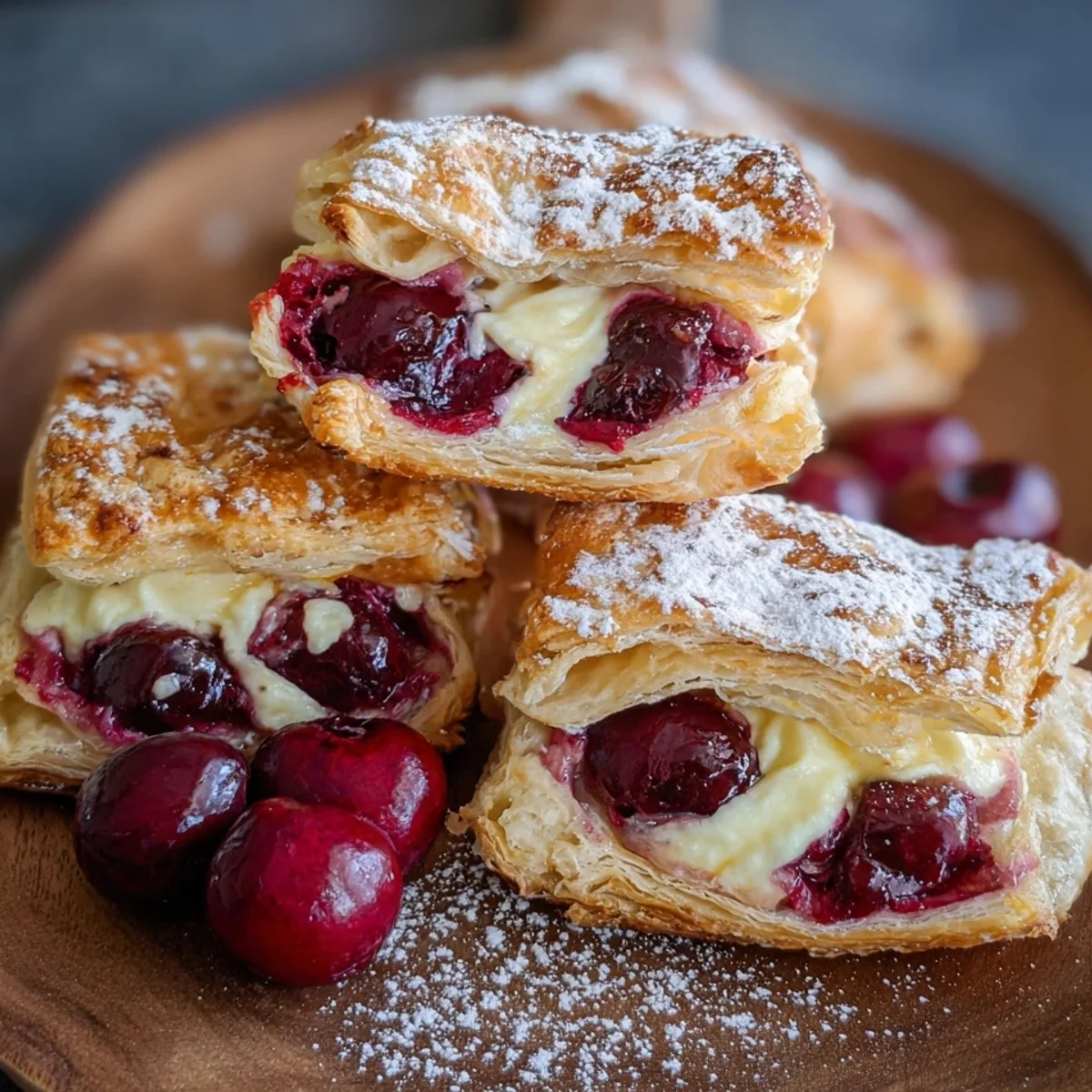 Blitzschnelle Käsekuchen-Blätterteigteilchen mit Kirschen