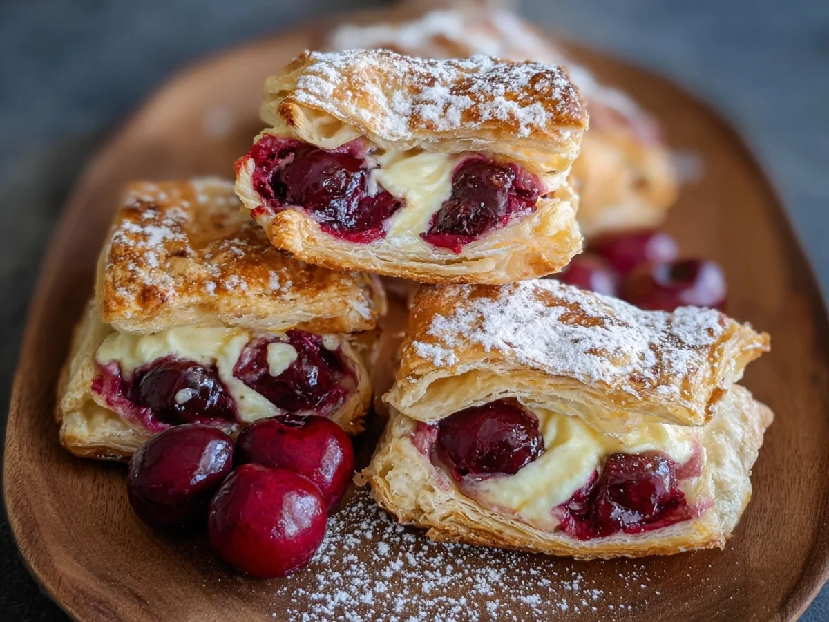 Blitzschnelle Käsekuchen-Blätterteigteilchen mit Kirschen - Beitragsbild