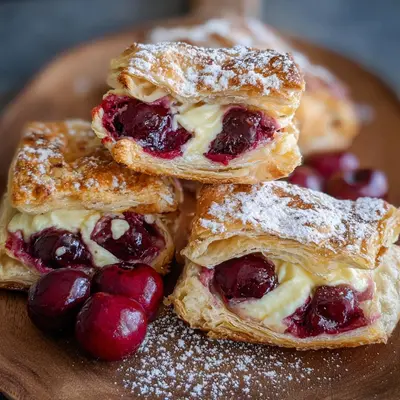 Blitzschnelle Käsekuchen-Blätterteigteilchen mit Kirschen