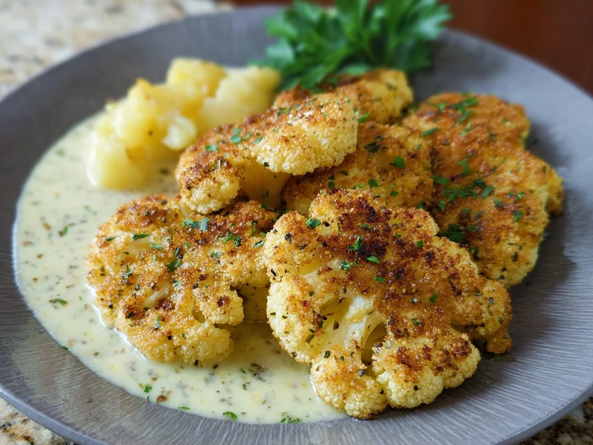 Blumenkohlschnitzel aus dem Ofen: Vegetarisch & Low Carb - Beitragsbild
