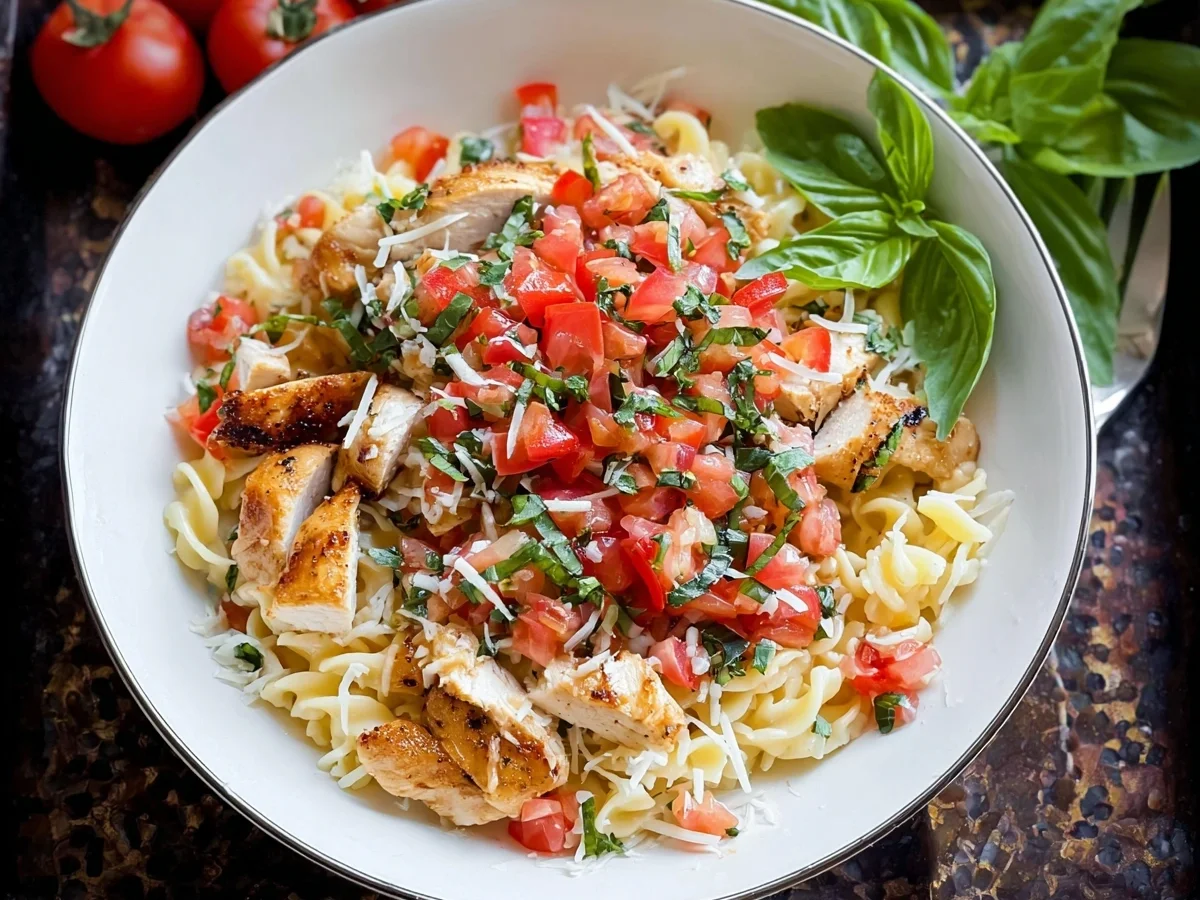 Bruschetta Pasta mit Hähnchen: Schnell & Lecker - Beitragsbild