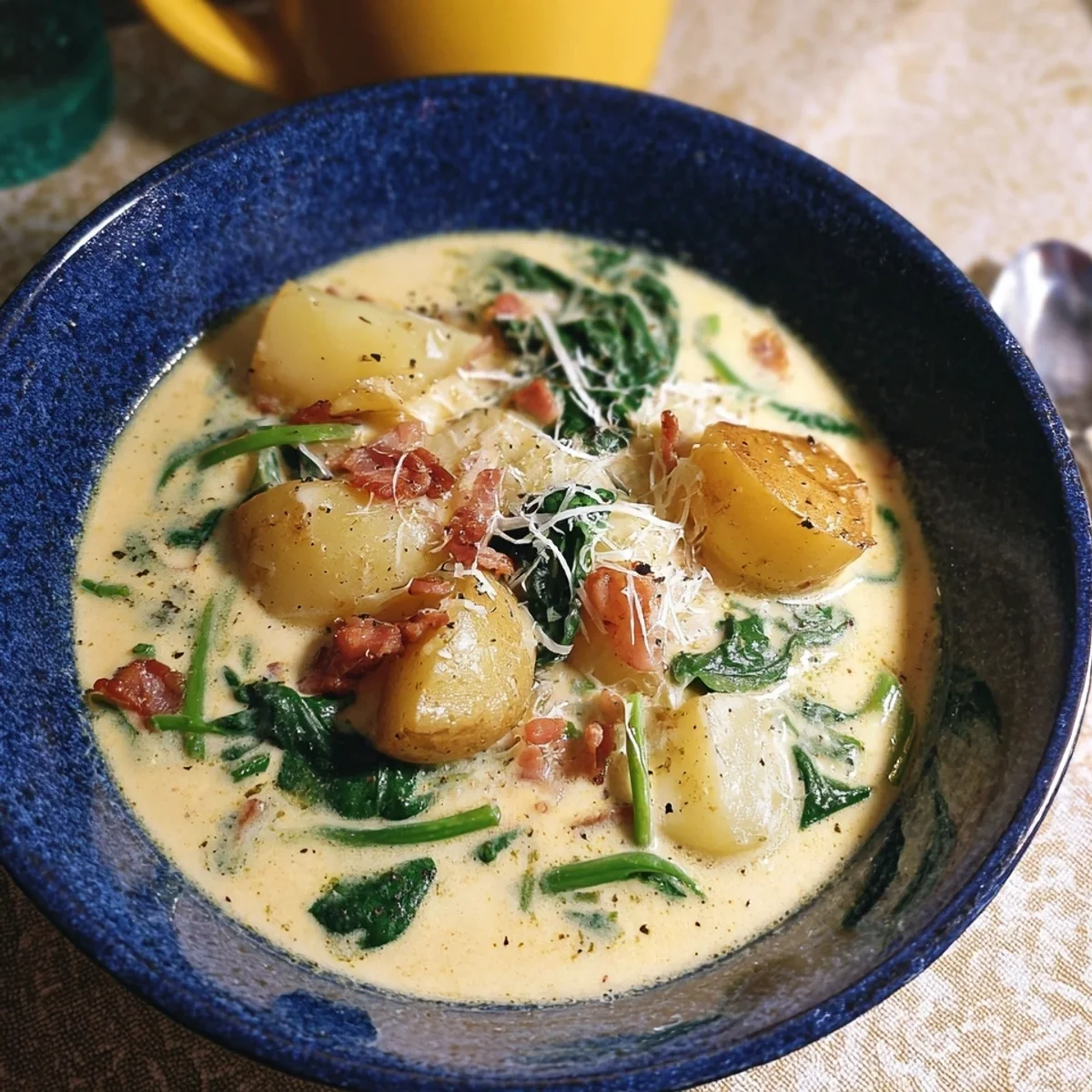 Cremige Bratkartoffelsuppe mit Spinat: Einfach & lecker