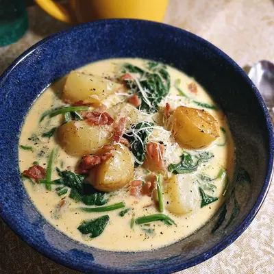 Cremige Bratkartoffelsuppe mit Spinat: Einfach & lecker