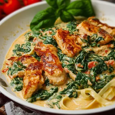 Cremige Hähnchenpfanne mit Spinat & Parmesan Soße