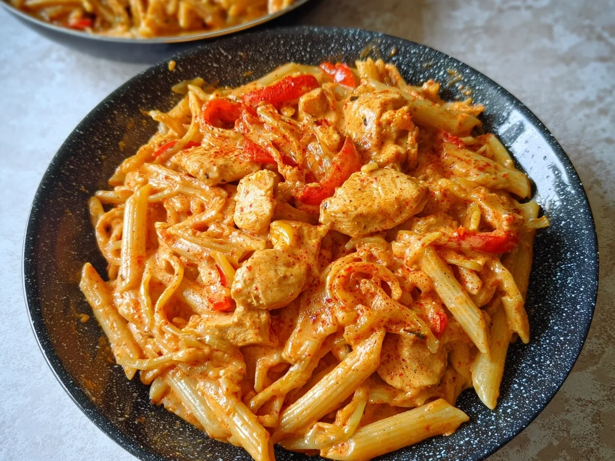 Cremige Paprika-Hähnchen-Nudeln: Schnell & Lecker - Beitragsbild