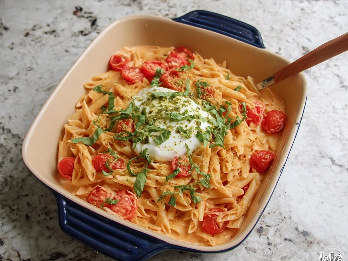 Cremige Pasta Burrata mit Tomaten & frischem Basilikum - Beitragsbild