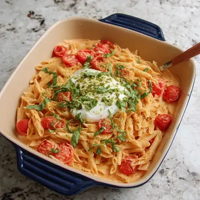 Cremige Pasta Burrata mit Tomaten & frischem Basilikum