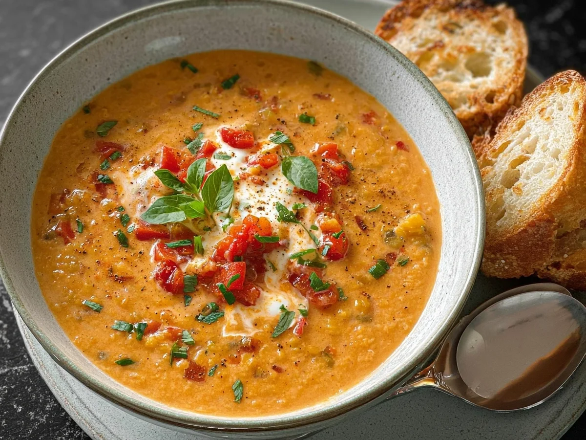 Cremige Rote Linsen Paprika Suppe: Vegan & Einfach - Beitragsbild