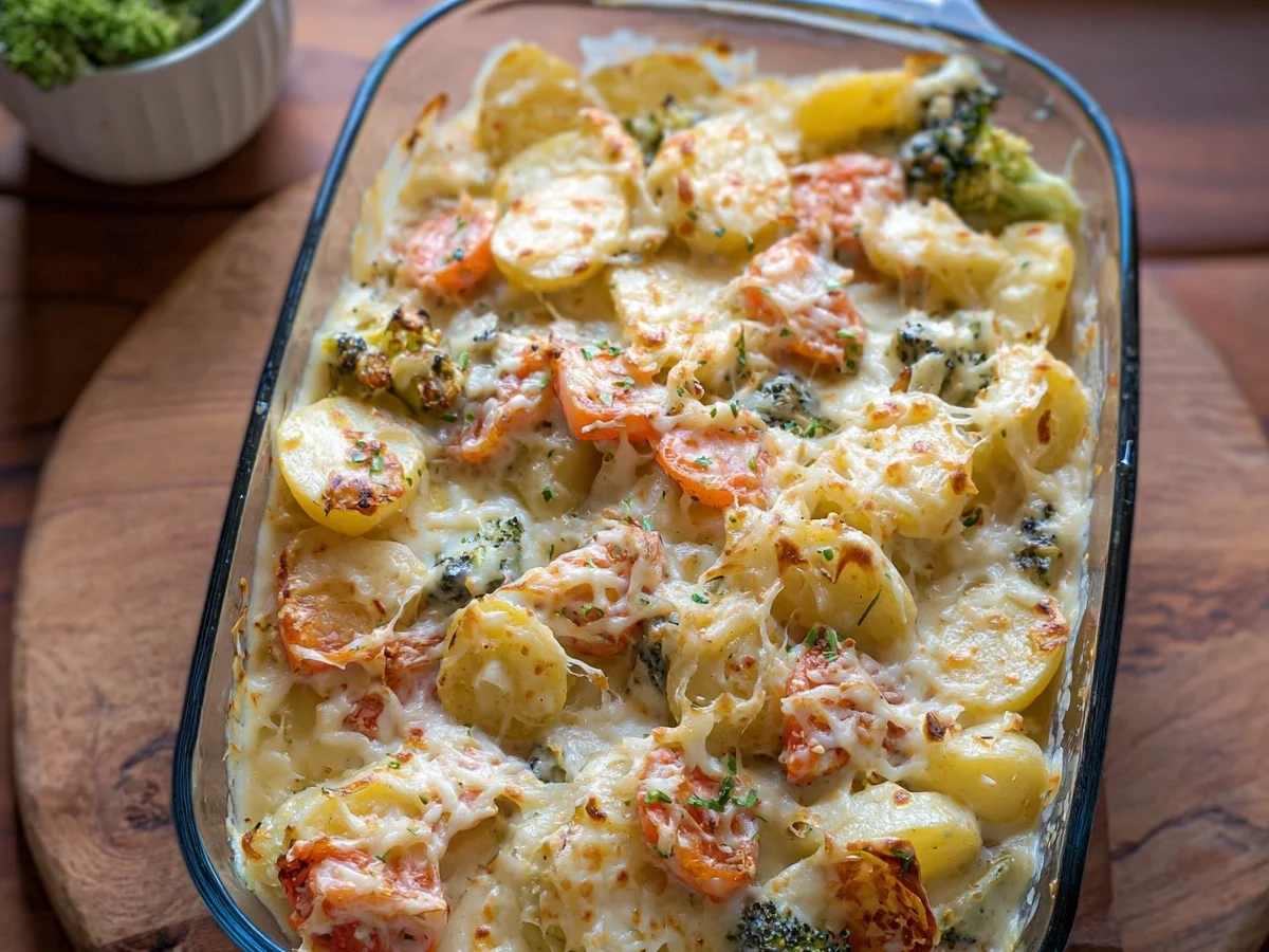 Cremiger Gemüseauflauf mit Kartoffeln & Käse - Beitragsbild
