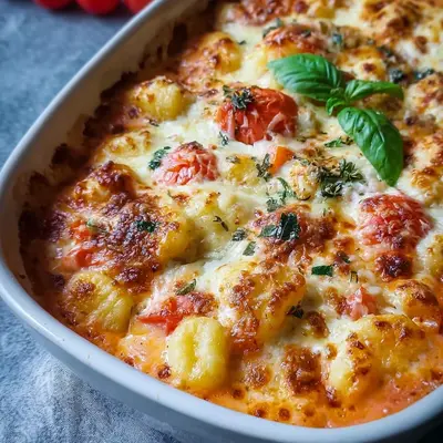 Cremiger Gnocchi Auflauf mit Tomate-Sahne-Sauce
