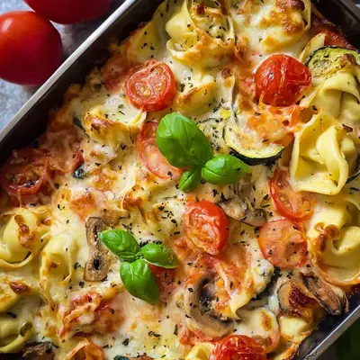 Cremiger Vegetarischer Tortellini Auflauf