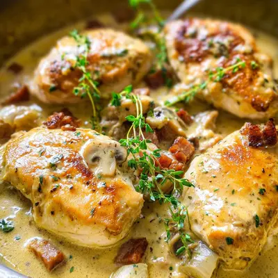 Cremiges Honig-Senf-Hähnchen mit Puten-Schinkenwürfeln