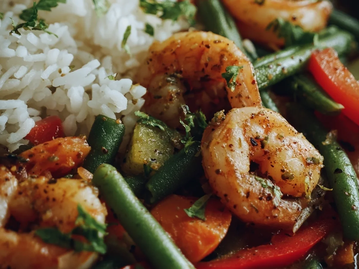 Curry Garnelen mit Gemüse & Reis in 30 Min. - Beitragsbild