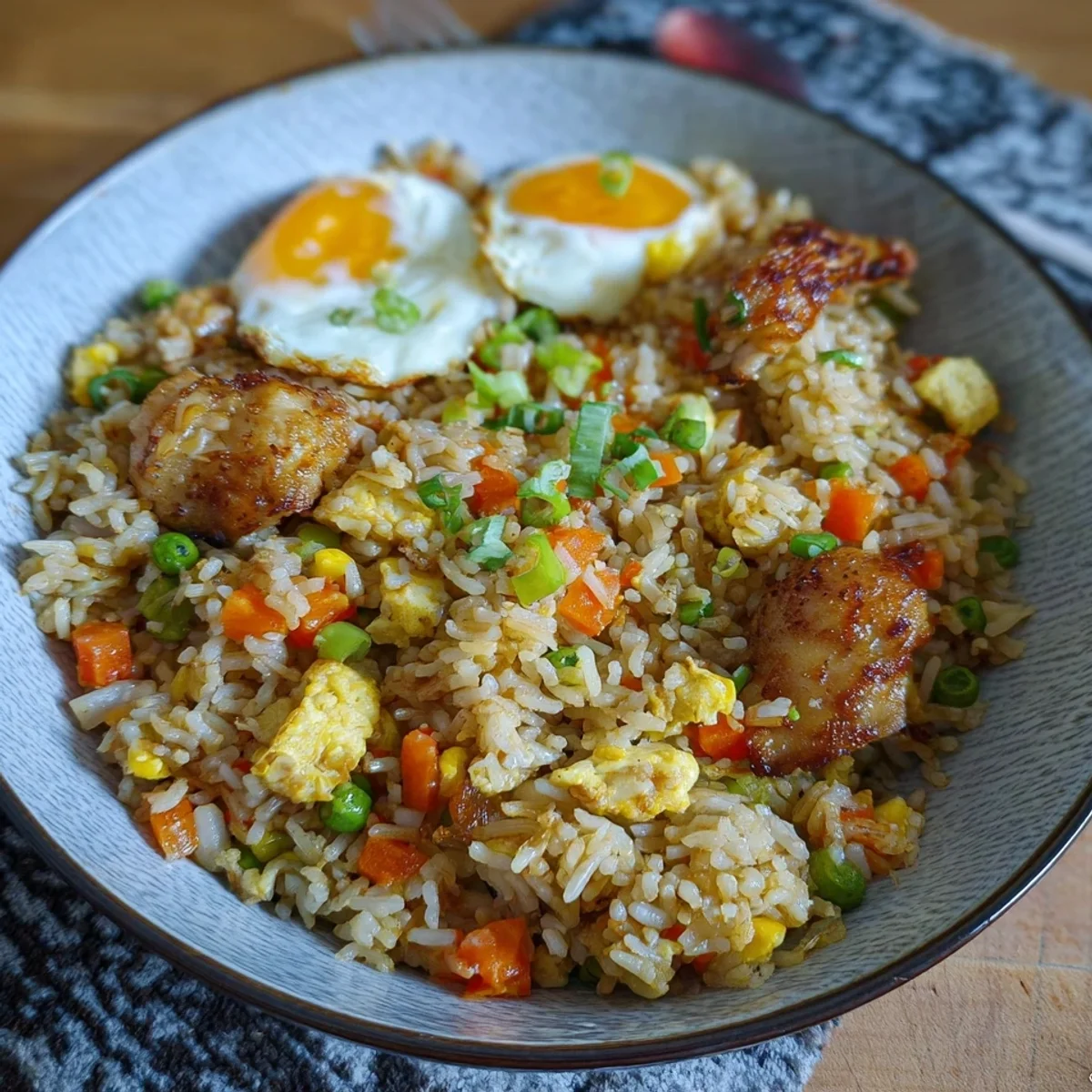 Gebratener Reis mit Hähnchen im Airfryer Schnell & Lecker