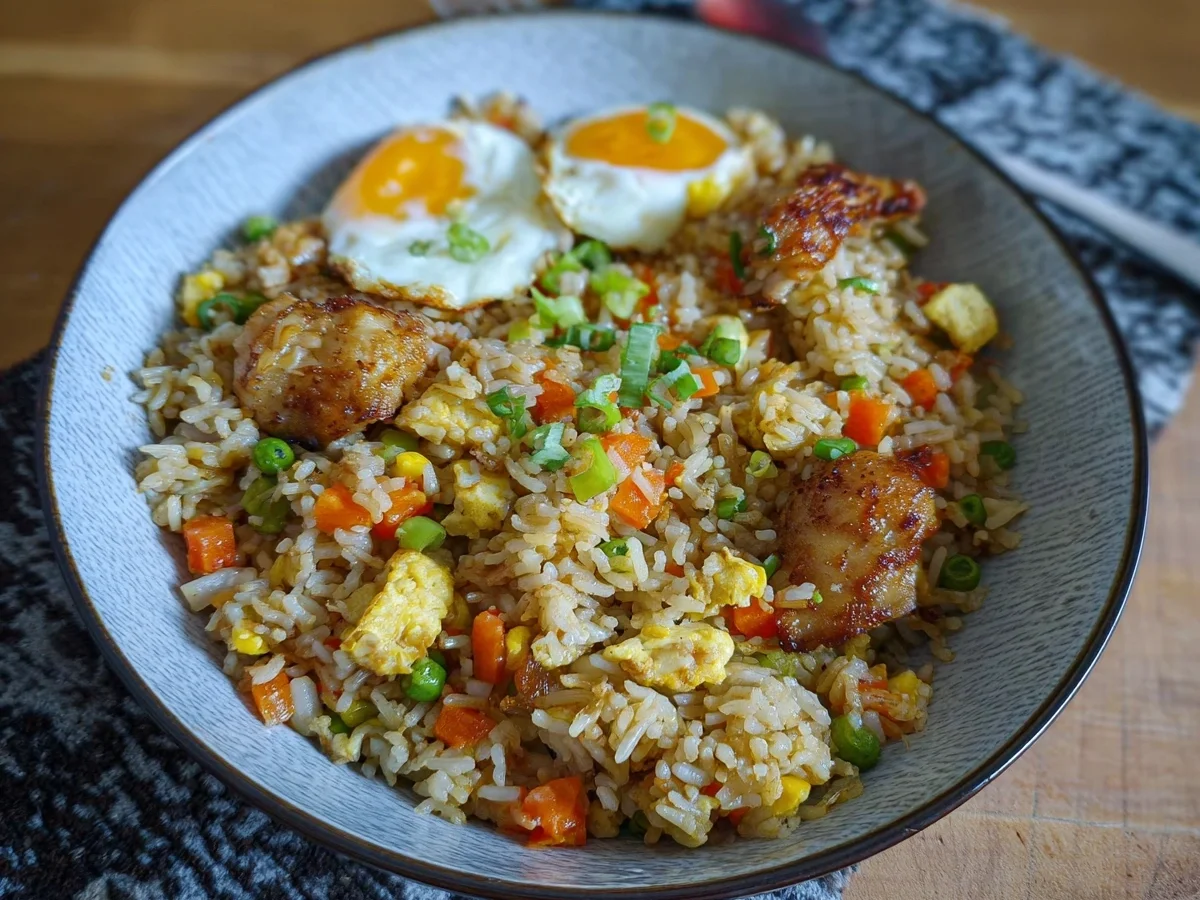Gebratener Reis mit Hähnchen im Airfryer Schnell & Lecker - Beitragsbild
