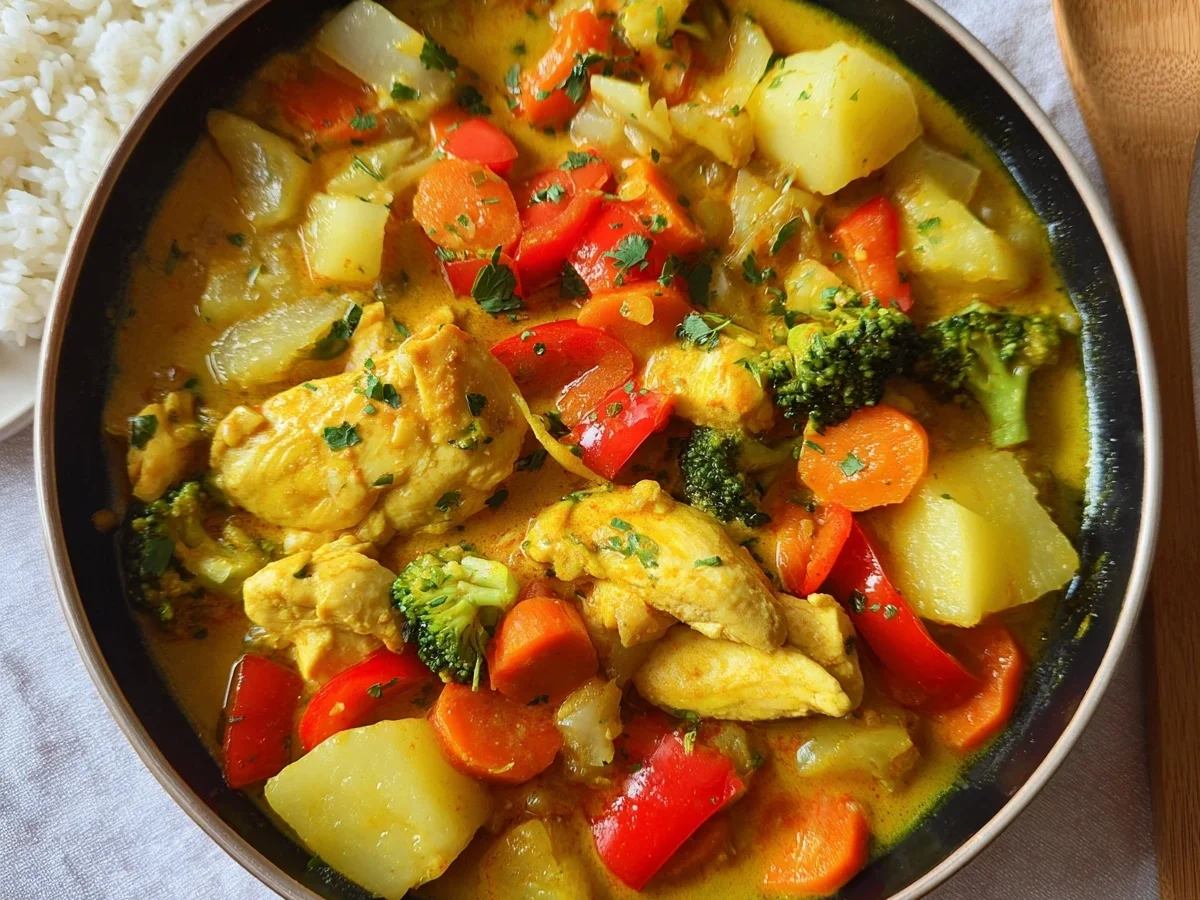 Hähnchen Curry mit Gemüse & Kokosmilch: Gesund, Schnell - Beitragsbild