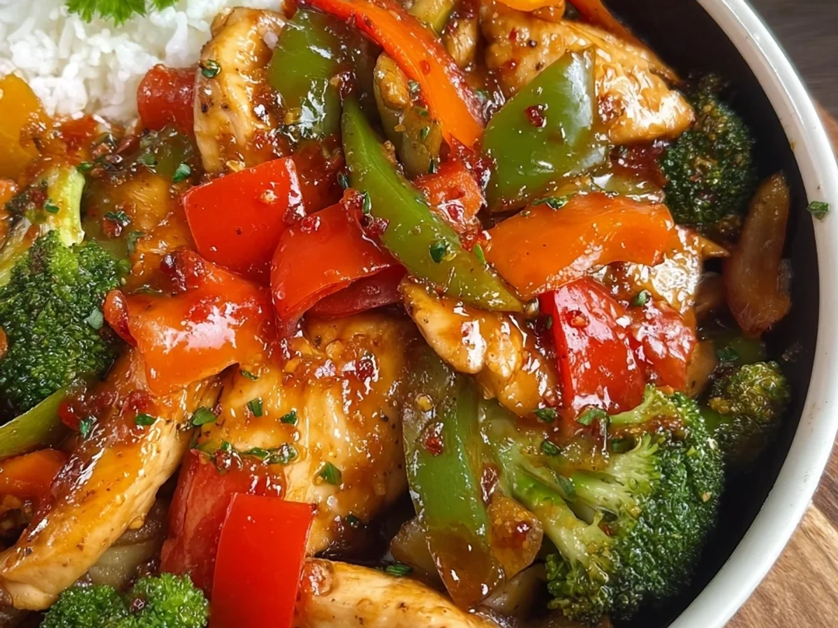 Hähnchen-Gemüse-Pfanne mit Würziger Asia-Sauce - Beitragsbild