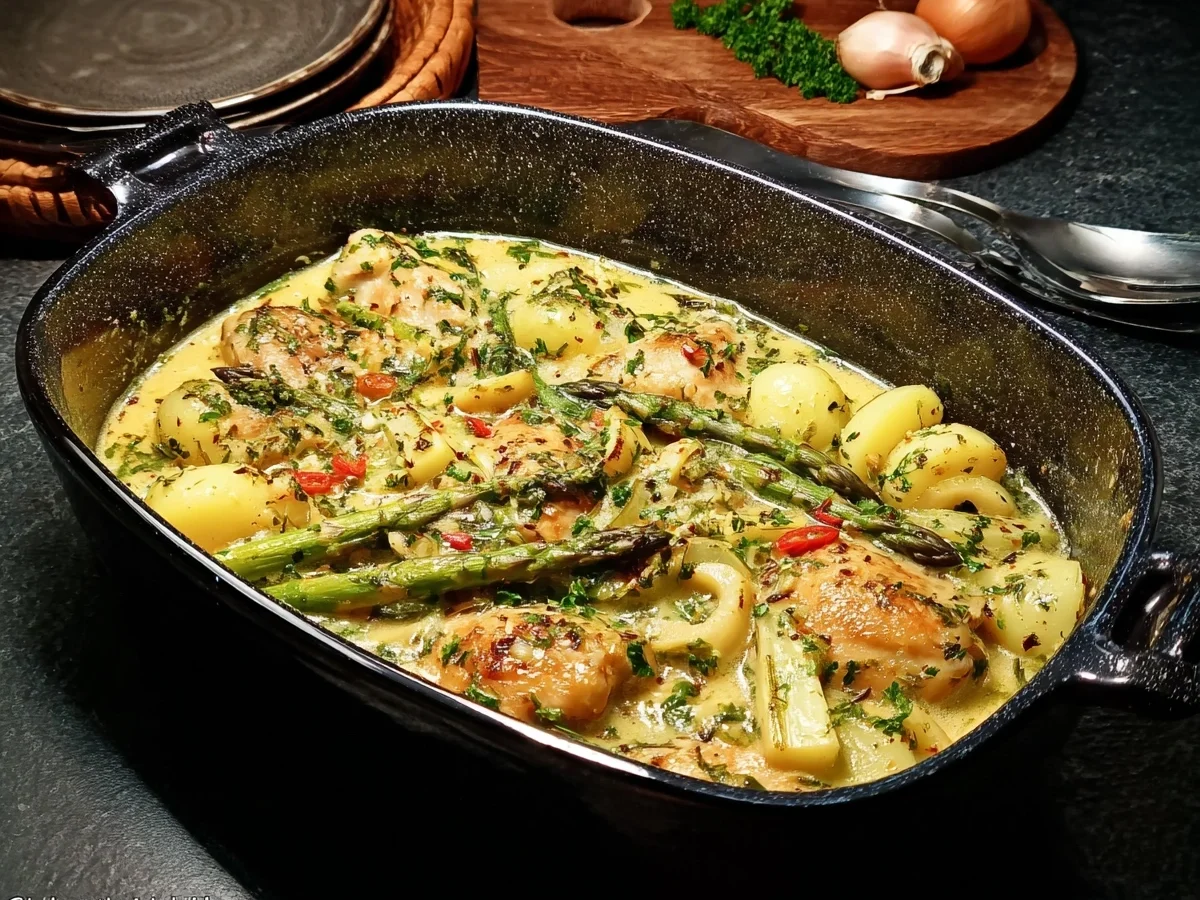 Hähnchen in Spargelsoße: Rustikal & unwiderstehlich - Beitragsbild