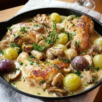 Hähnchen mit Champignons & Trauben in cremiger Soße
