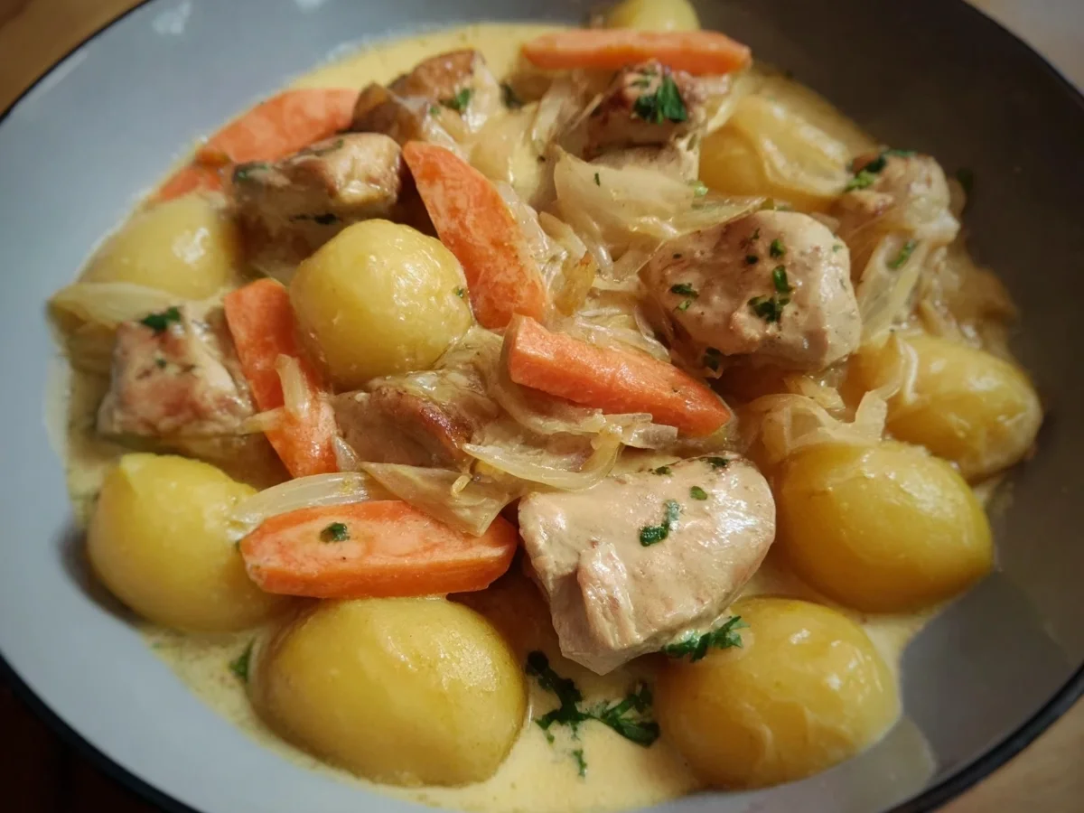 Hähnchen mit Möhrenrahm: Einfaches & leckeres Rezept - Beitragsbild