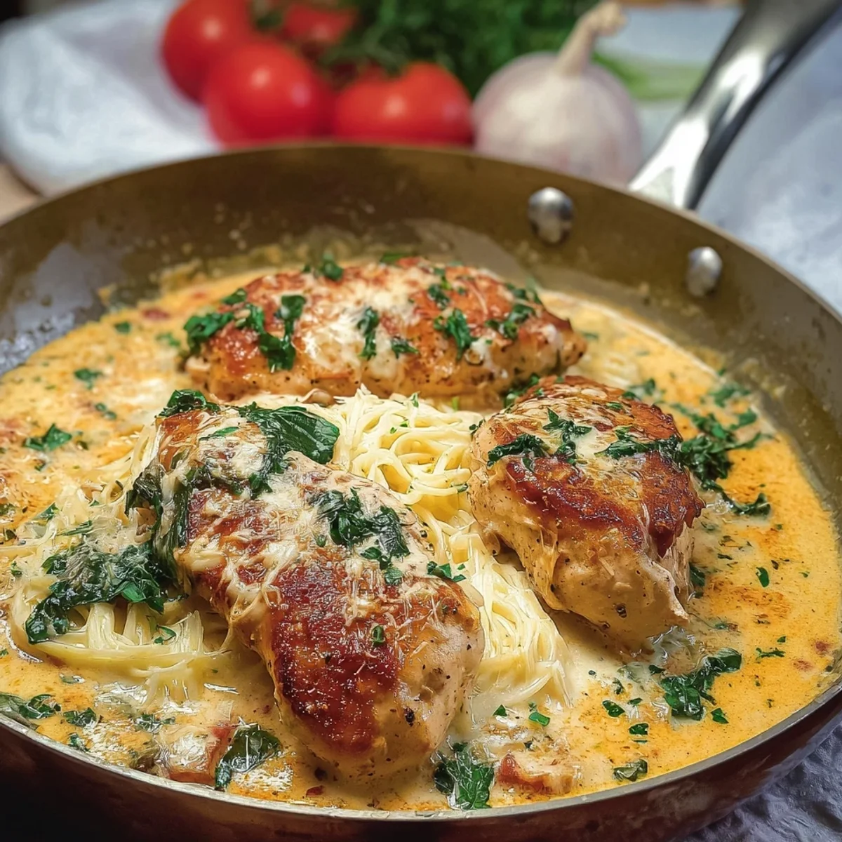 Hähnchenfilet in cremiger Frischkäse-Parmesan-Soße