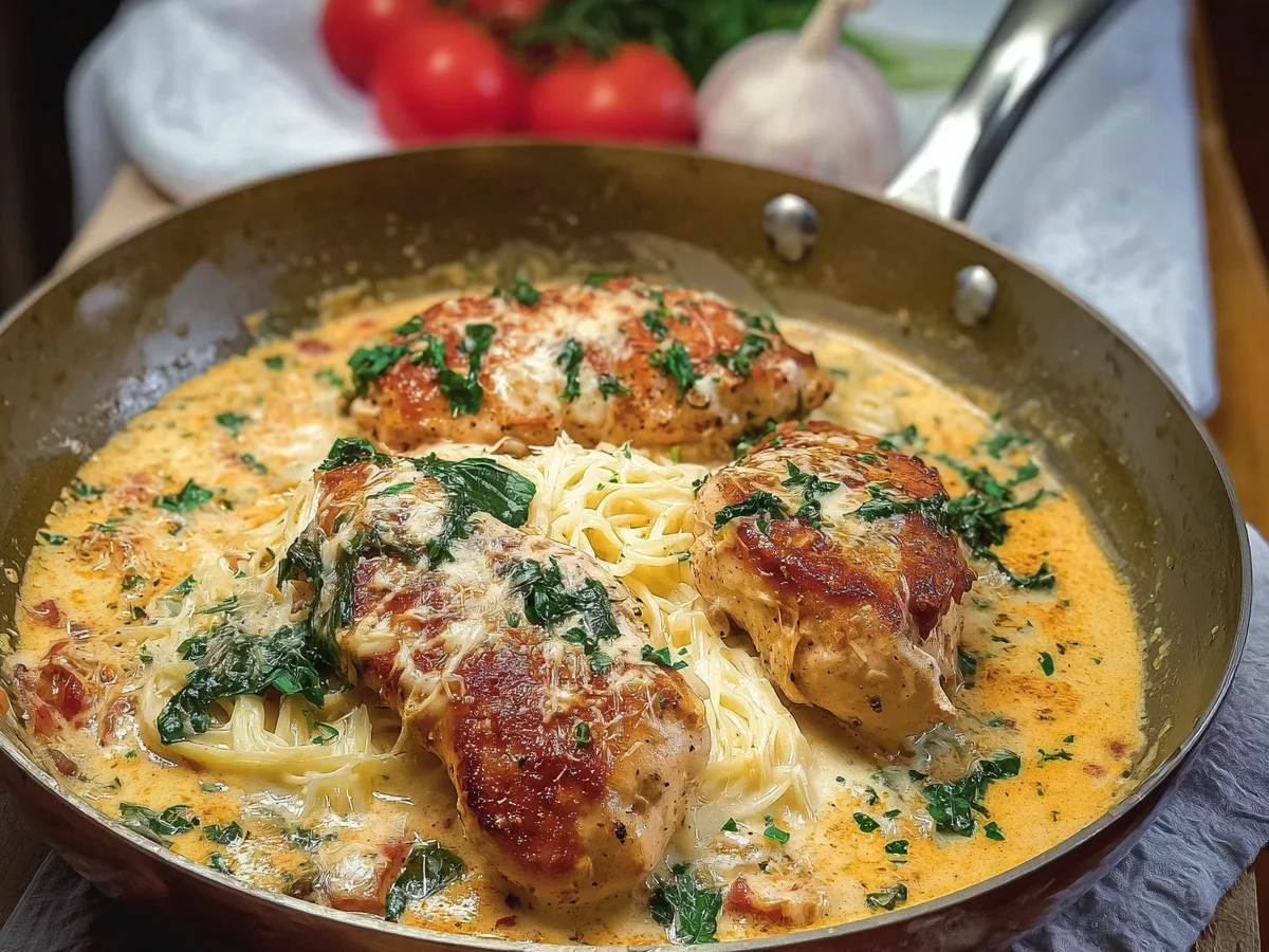Hähnchenfilet in cremiger Frischkäse-Parmesan-Soße - Beitragsbild
