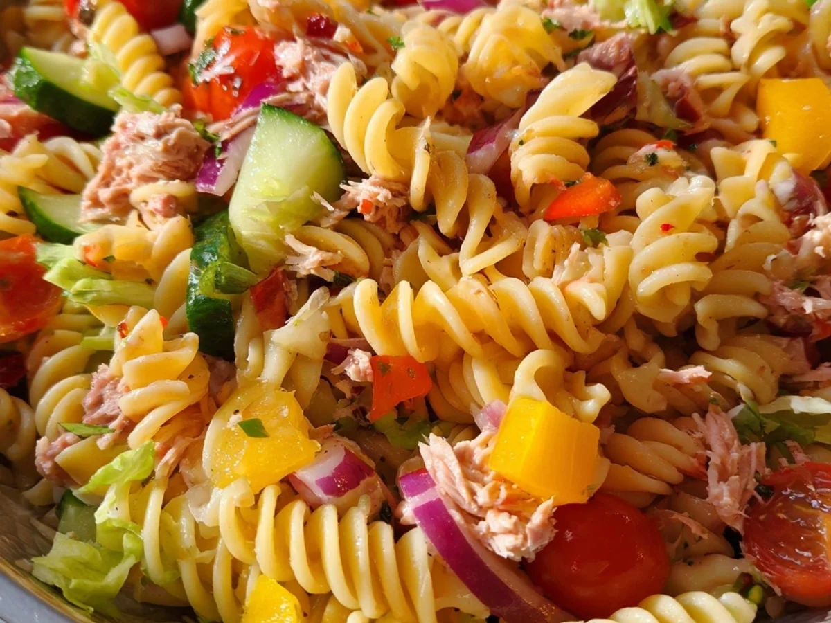 Kalorienarmer Nudelsalat mit Thunfisch ohne Mayo - Beitragsbild