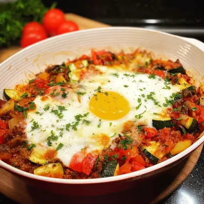 Low Carb Gemüse-Hackpfanne mit Spiegelei Überbacken