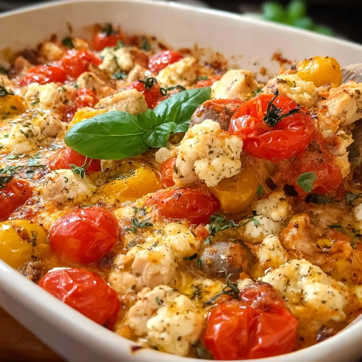 Mediterraner Low Carb Hähnchen-Feta Auflauf