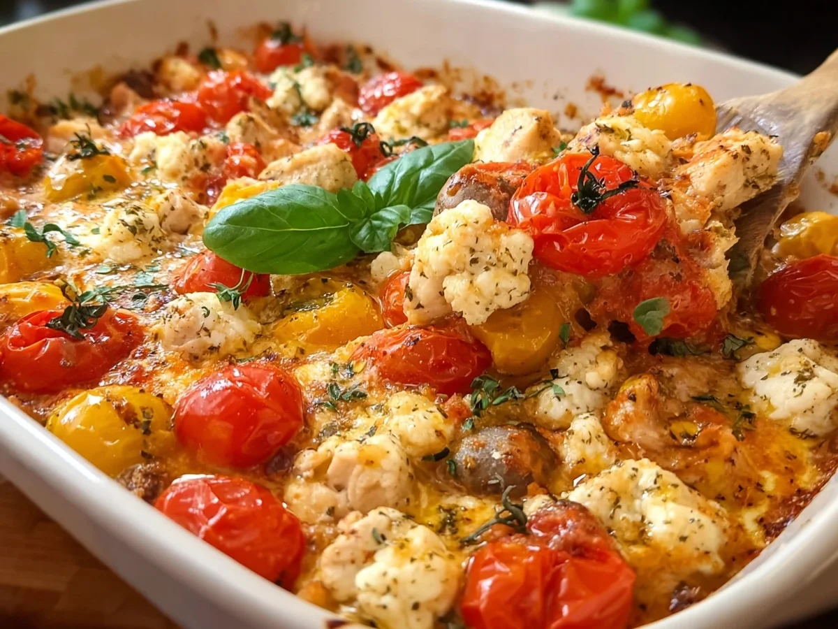 Mediterraner Low Carb Hähnchen-Feta Auflauf - Beitragsbild