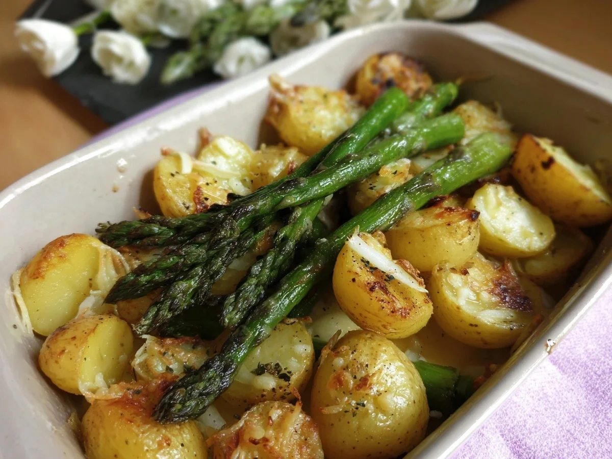 Ofen-Parmesan-Kartoffeln mit grünem Spargel - Beitragsbild