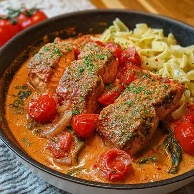 Ofenlachs in cremiger Tomaten-Sahnesoße: Schnell & Lecker