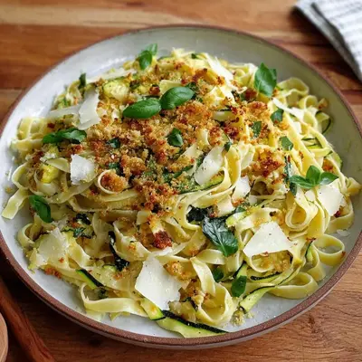 Pikante Sommer-Tagliatelle mit Zucchini & Zitronenbröseln