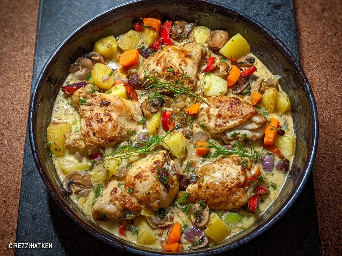 Rustikales Ofenhuhn mit Gemüse: Einfach & lecker - Beitragsbild