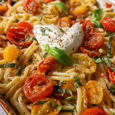 Schnelle Burrata Pasta aus dem Ofen mit Tomaten
