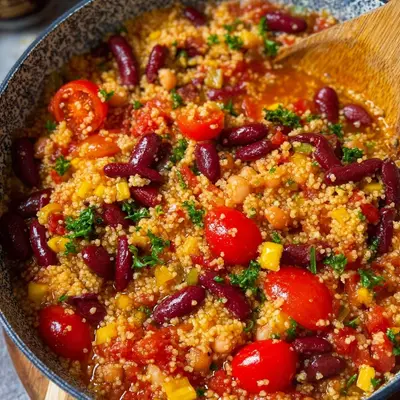Schnelle Couscous-Pfanne mit Tomaten & Kidneybohnen
