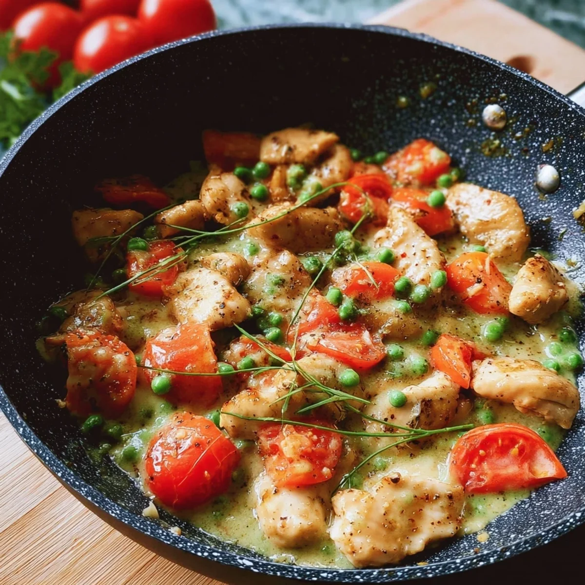 Schnelle Hähnchenpfanne mit cremiger Senfsauce