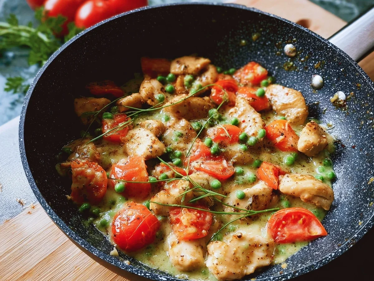 Schnelle Hähnchenpfanne mit cremiger Senfsauce - Beitragsbild