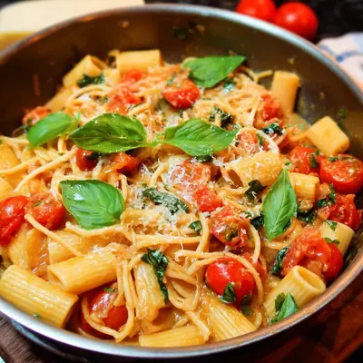 Schnelle One Pot Pasta mit Tomaten & Basilikum