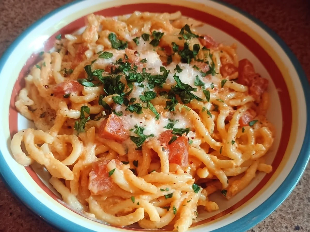 Schnelle Sahnige Tomatensauce mit Nudeln - Beitragsbild