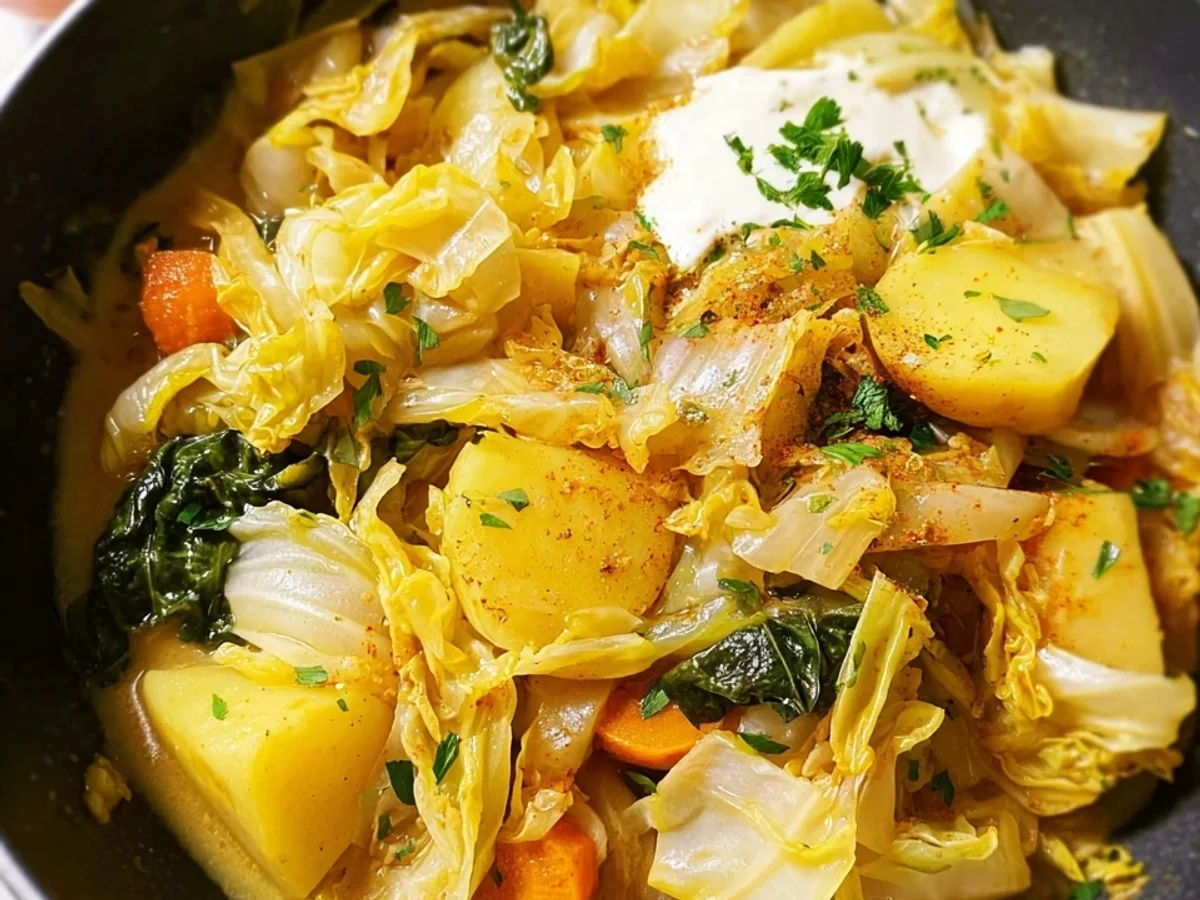 Schnelle Spitzkohlpfanne mit Kartoffeln Vegetarisch - Beitragsbild