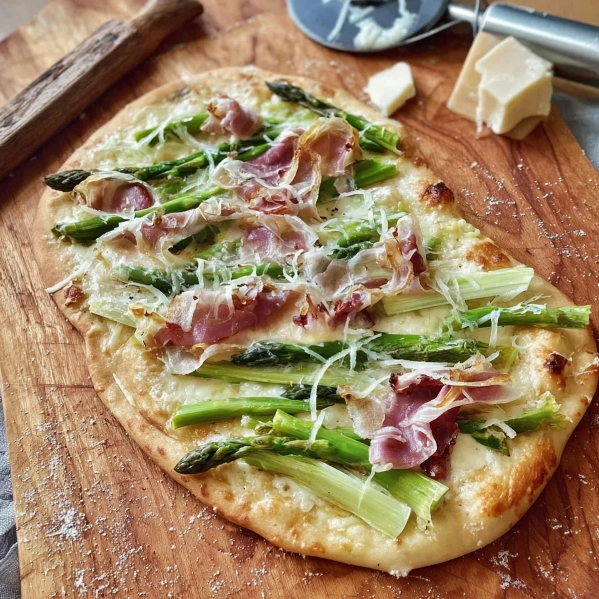 Schneller Flammkuchen mit grünem Spargel