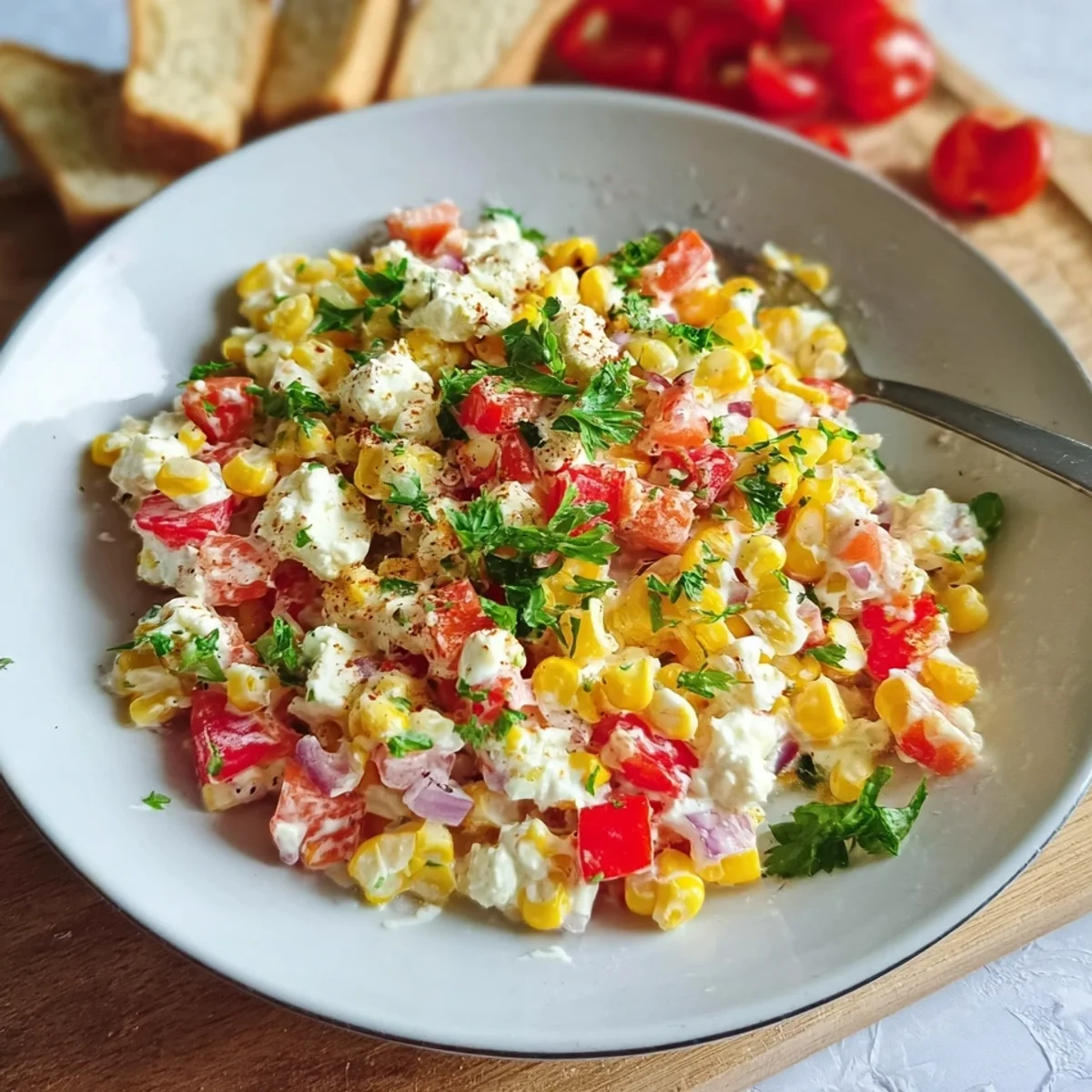 Schneller Paprika-Mais-Salat: Feta & Joghurt Dressing