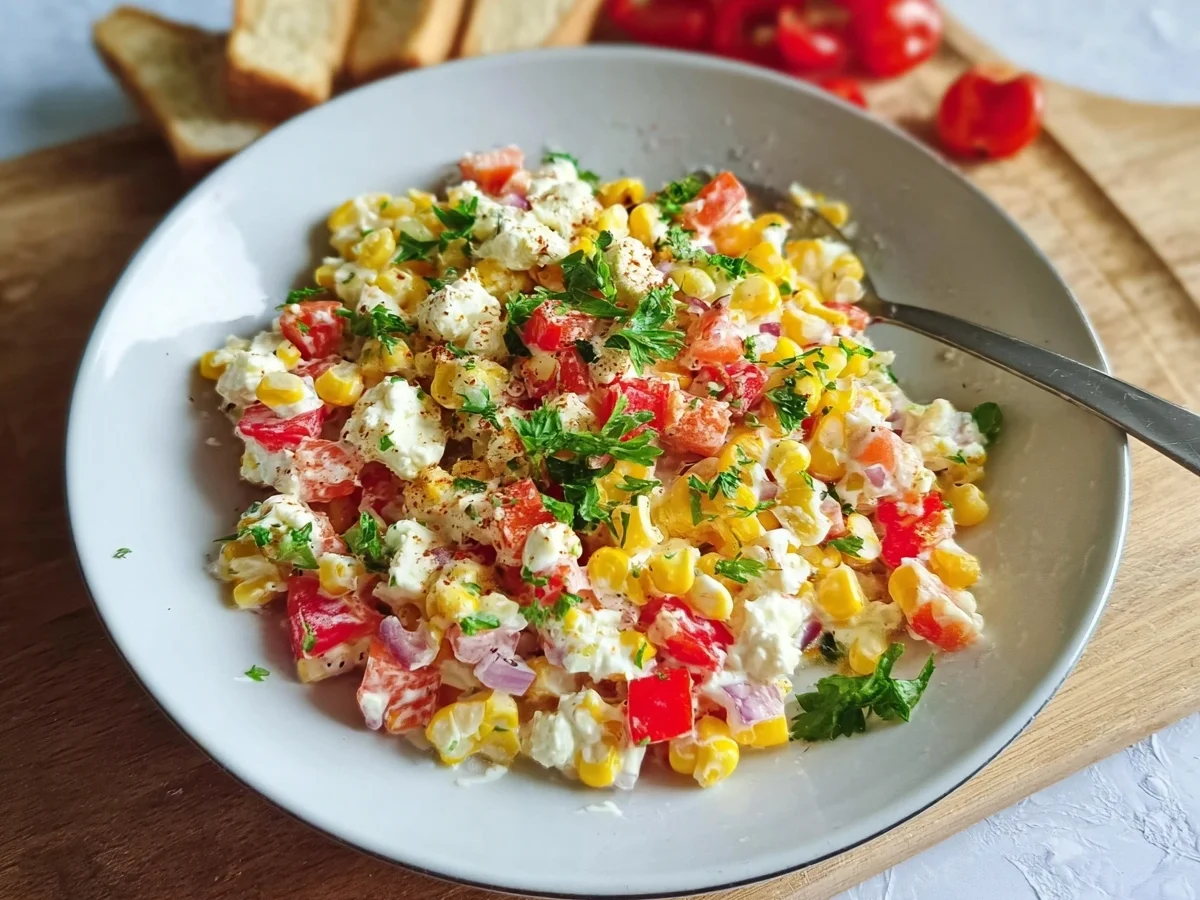Schneller Paprika-Mais-Salat: Feta & Joghurt Dressing - Beitragsbild