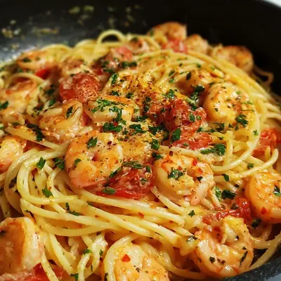 Spaghetti mit Garnelen: Cremige Tomaten Sahne Soße