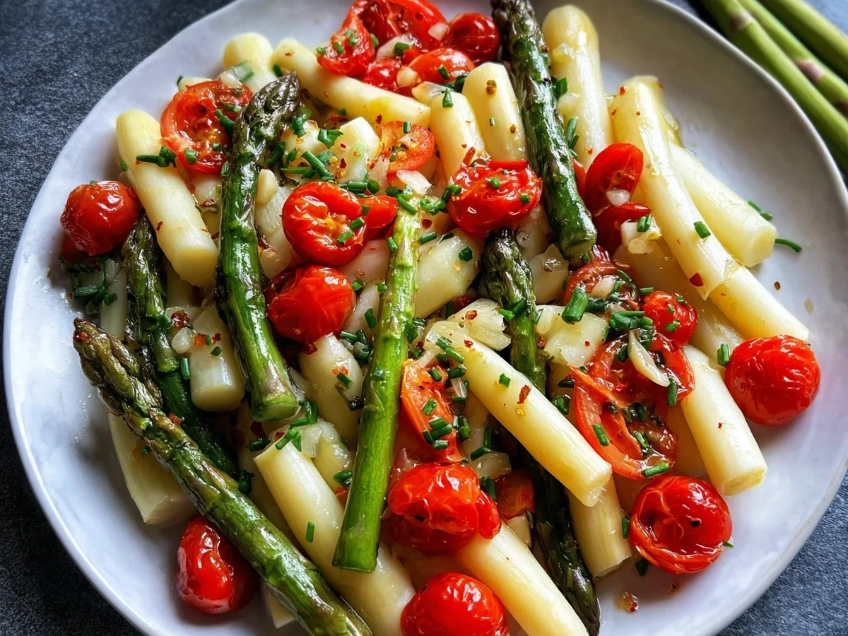 Spargelsalat mit Grünem & Weißem Spargel & Tomaten - Beitragsbild