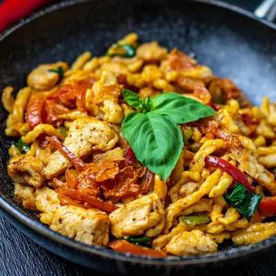 Spätzlepfanne mit Hähnchen & Ajvar: Schnell & einfach