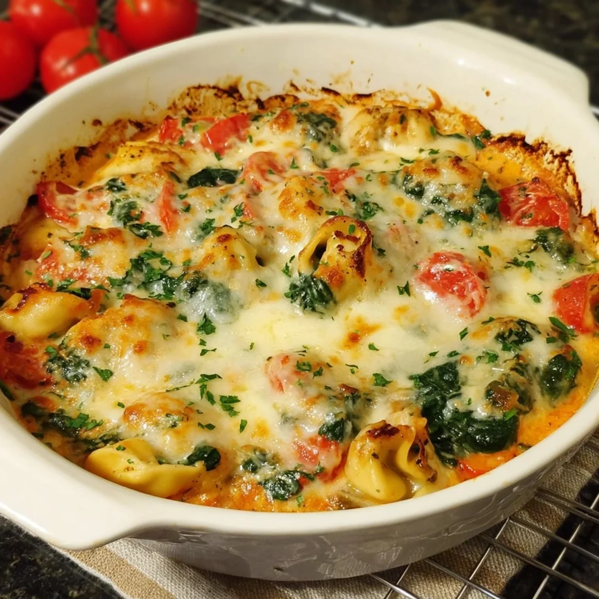 Tortellini-Spinat-Auflauf mit Tomaten für die Familie