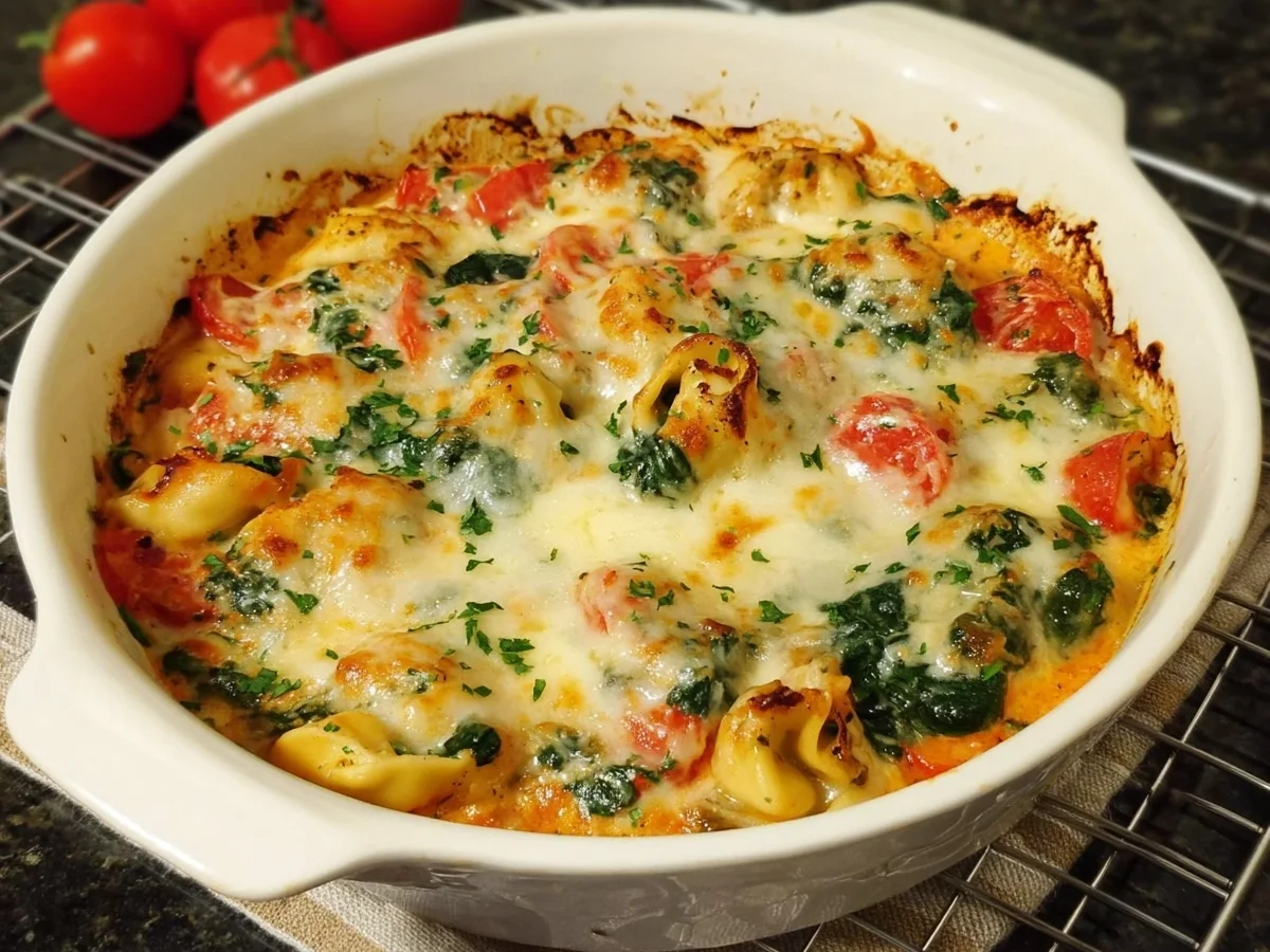 Tortellini-Spinat-Auflauf mit Tomaten für die Familie - Beitragsbild